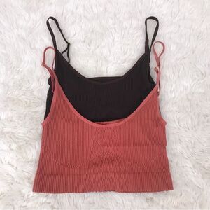 Free People Pink and Brown Ribbed Bralette Set